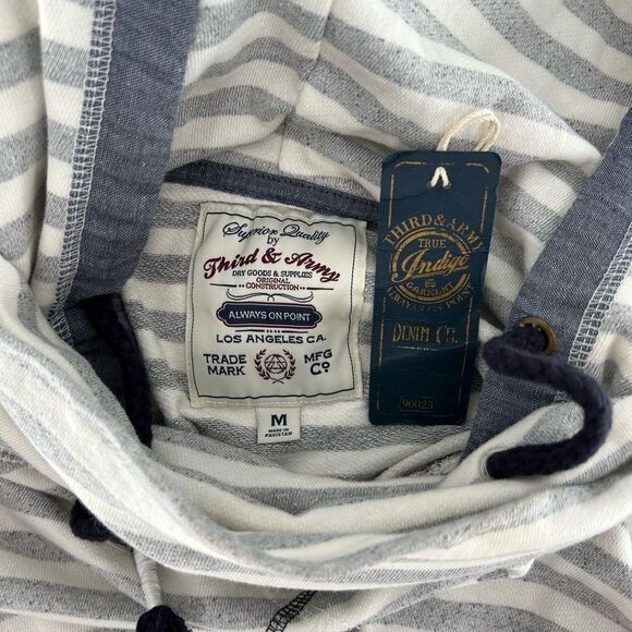 3rd & Army Long Sleeve Pullover Cowl Neck Striped White Grey Hoodie NWT Medium - Picture 5 of 11